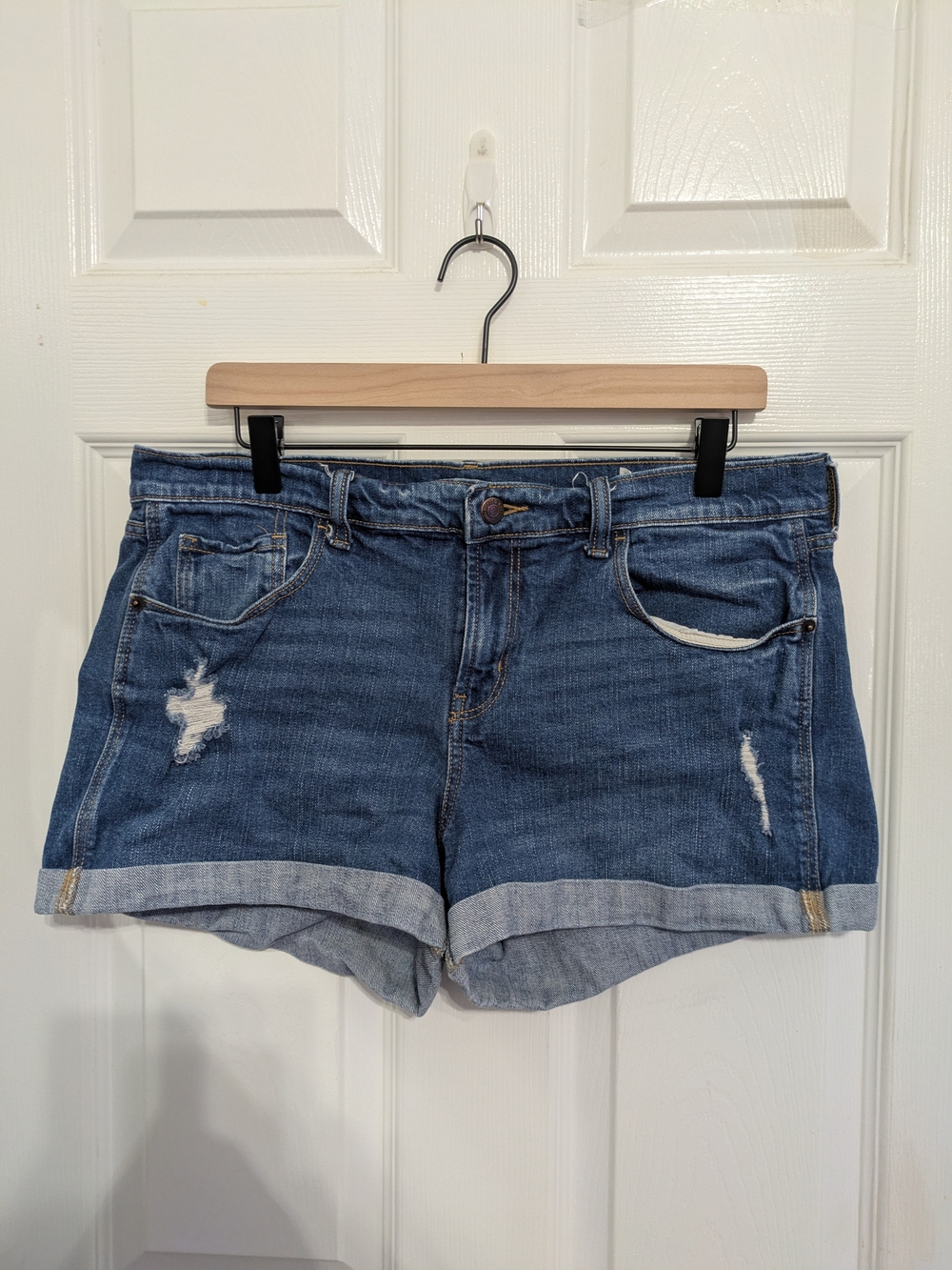 Classic Blue Distressed Denim Shorts